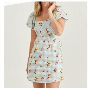Altar’d‎ State Puff Sleeve Square Neck Fruit Print Mini Drees
